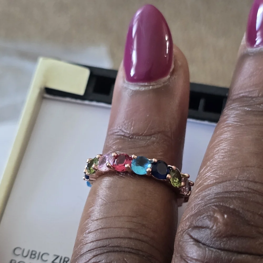 Charter Club Ring Rose Gold Plated Multicolor Crystal  Size 5 New Women